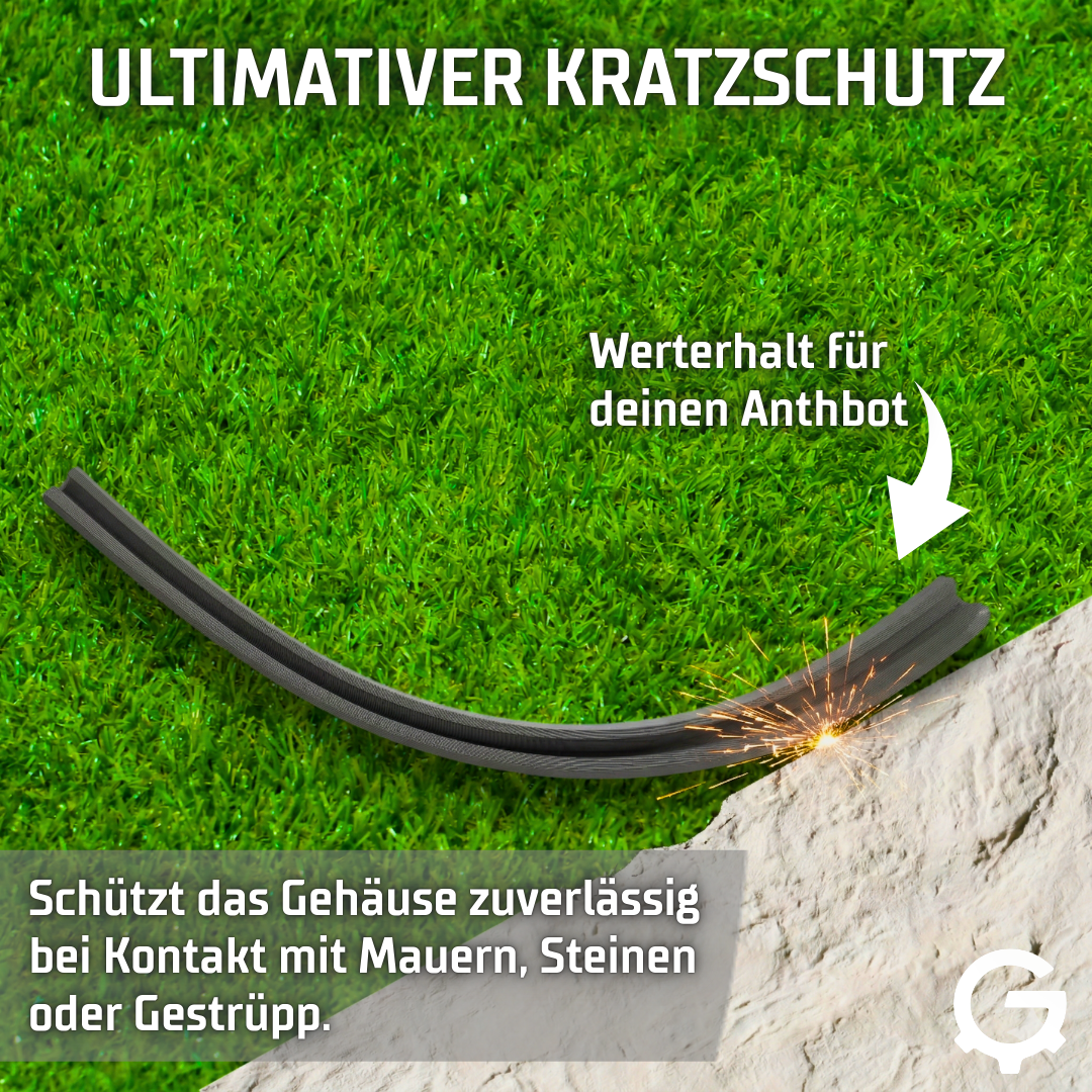 Detailaufnahme der robusten Materialstruktur des ANTHBOT Gehäuseschutzes in Anthrazit.
