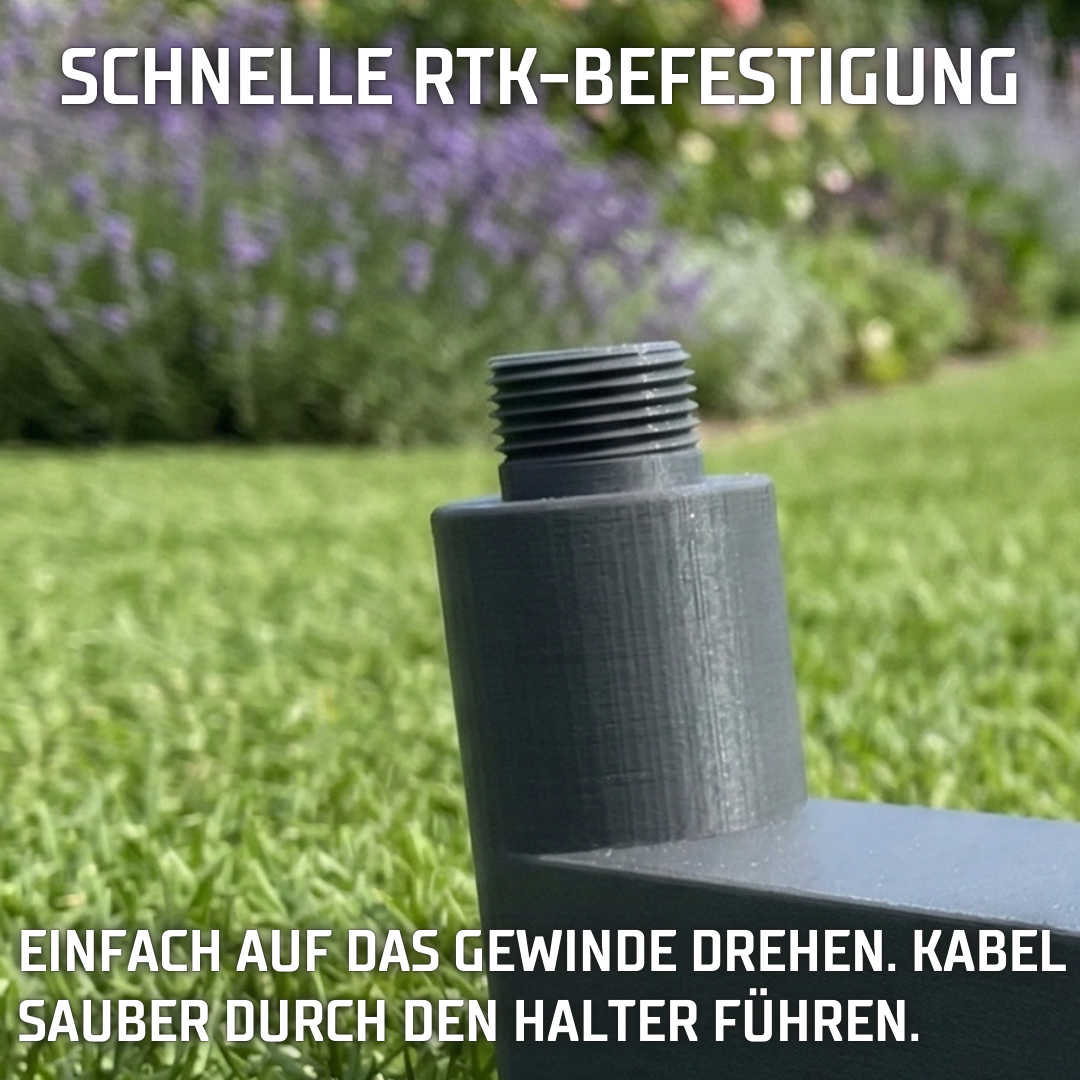 Detailansicht des Montage-Gewindes der ANTHBOT RTK-Wandhalterung für die einfache Befestigung der Basisstation.