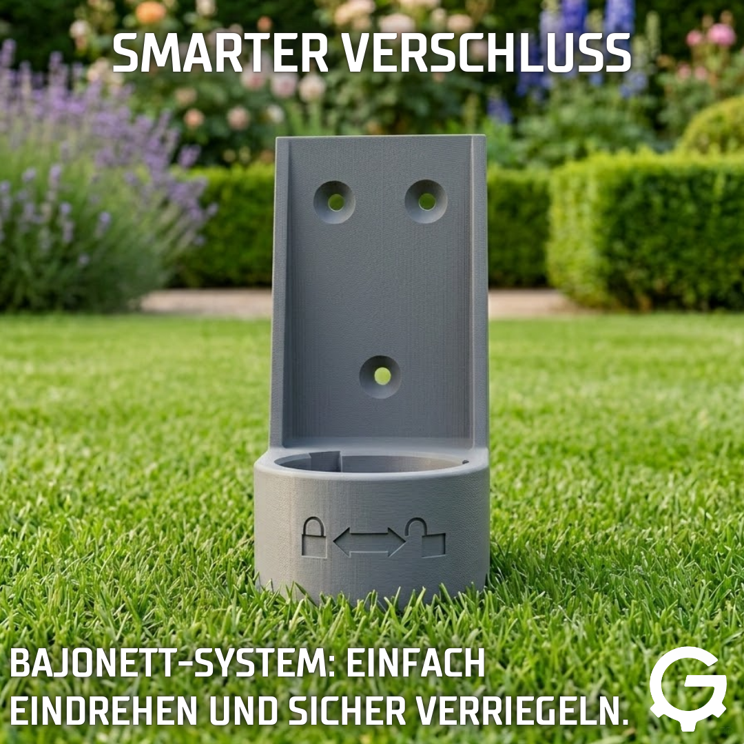Detailansicht des Bajonett-Verschlusses für Ecovacs Beacons zum einfachen Eindrehen und Verriegeln.