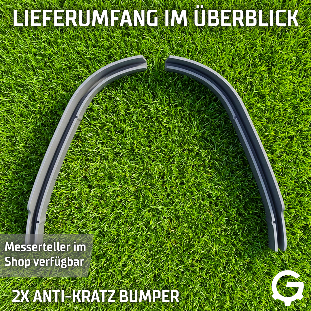 Set-Ansicht der anthrazitfarbenen Schutz-Bumper für Ecovacs Mähroboter.