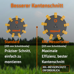 Vergleich Eufy Messerteller: Standard 205 mm mit 9 Klingen versus großer XXL 225 mm Version für maximale Schnittbreite.