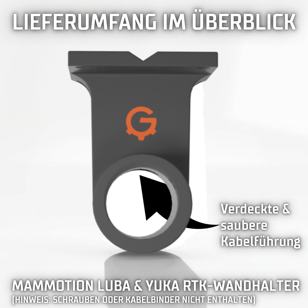 Detailansicht der Mammotion RTK-Station montiert im stabilen Wandhalter für Yuka und Luba.