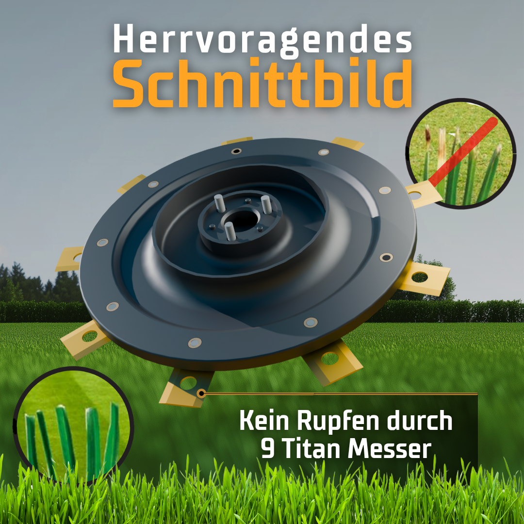 Nahaufnahme des 9-Klingen Messertellers für Mammotion Yuka Mini Mähroboter