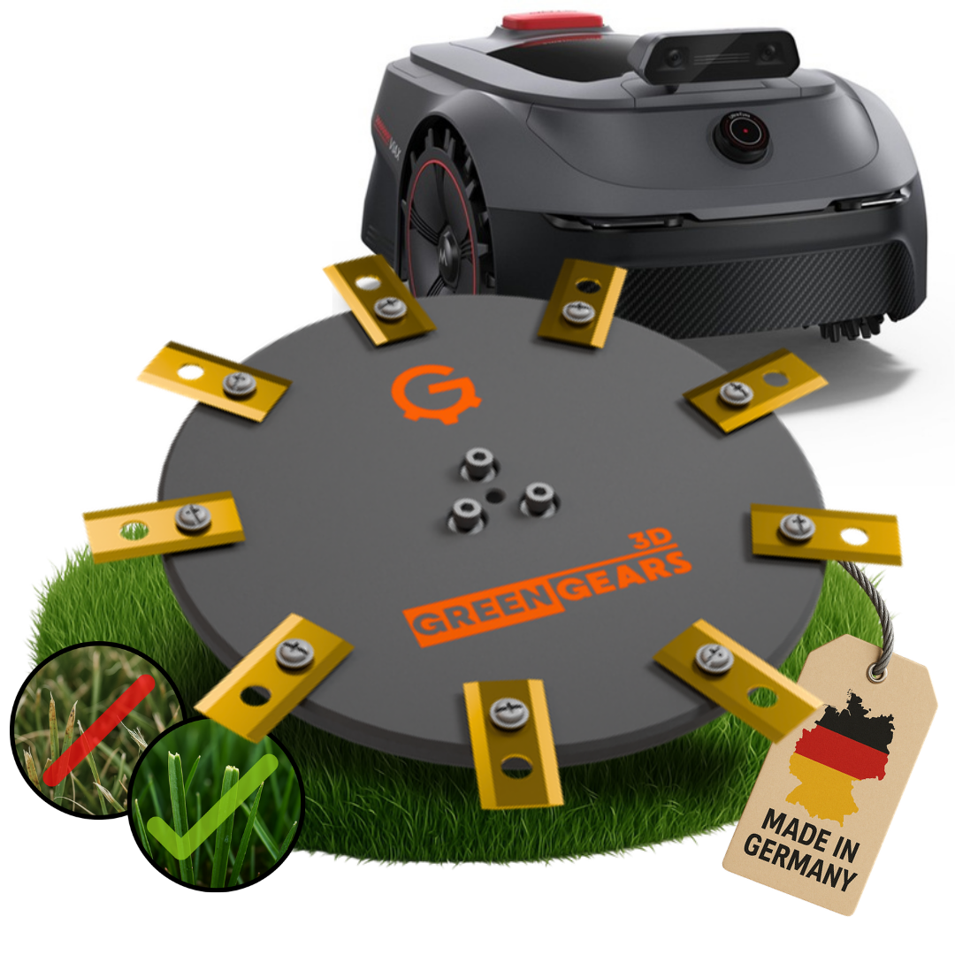 MOVA ViAX 250 - 600 9-Klingen EasyCut Messerteller – Produktansicht mit Mähroboter hinter dem Messerteller